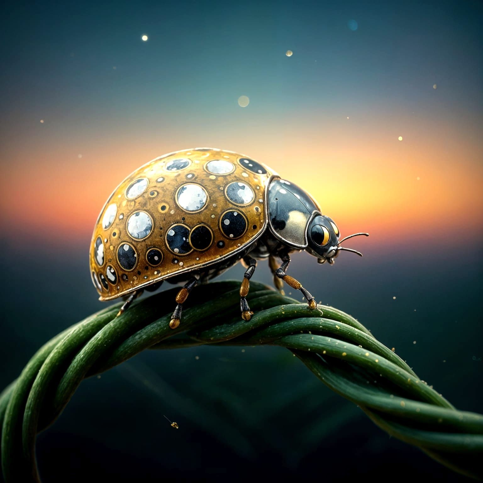 Surreal Ladybug with Polka Dots in Twilight