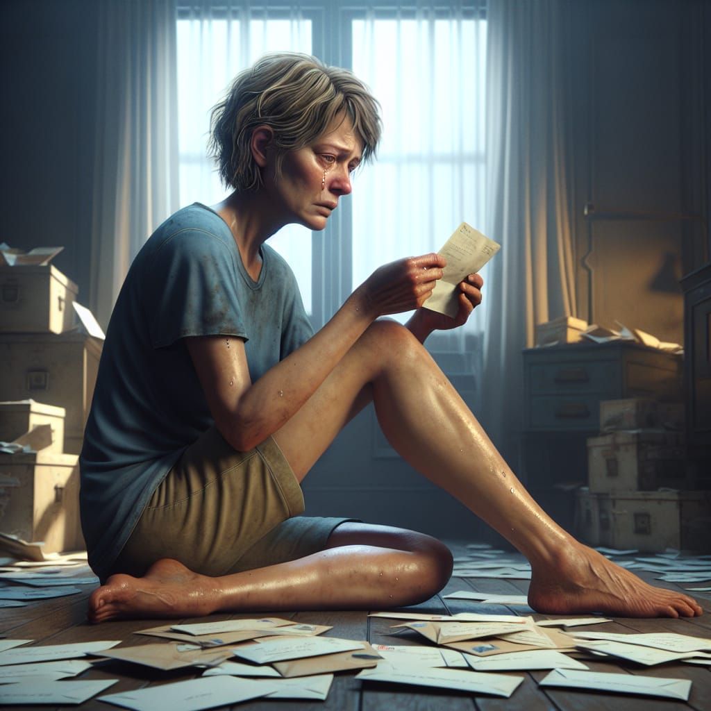 Woman's Despair: A Hyper-Realistic Scene of Loss