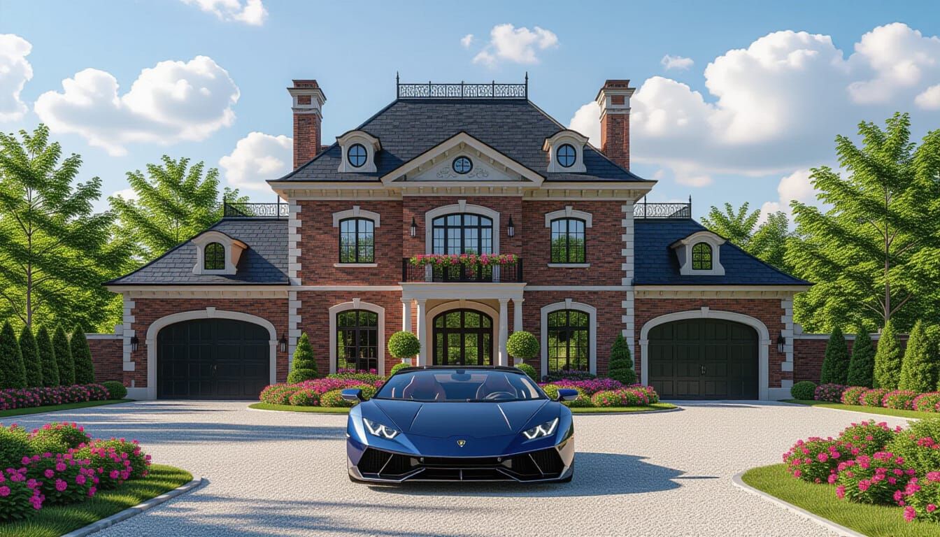 Victorian Chateau with Lamborghini in Monet Style