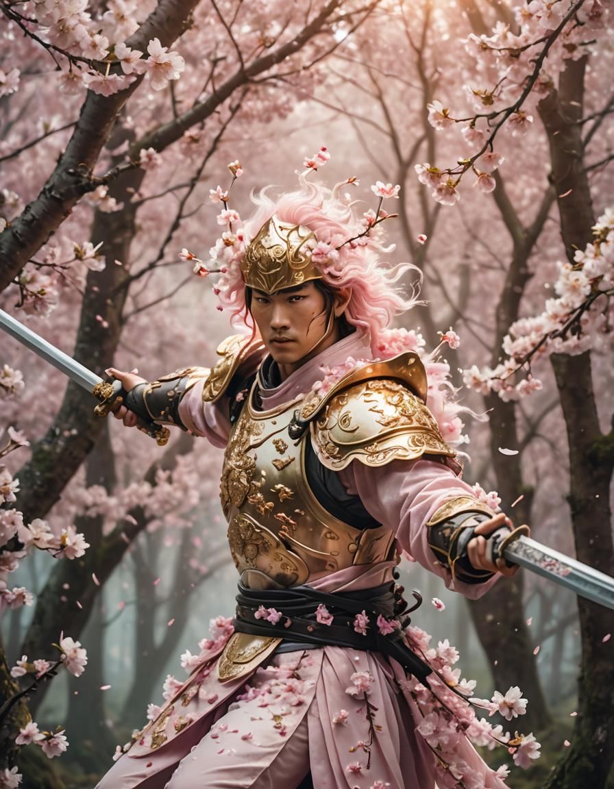Nebulous Cherry Blossom Warrior with Ethereal Sword