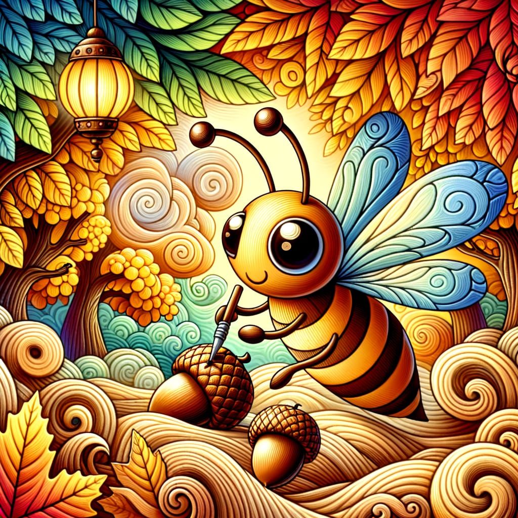 Whimsical Honeybee Creates Art in Fall Forest