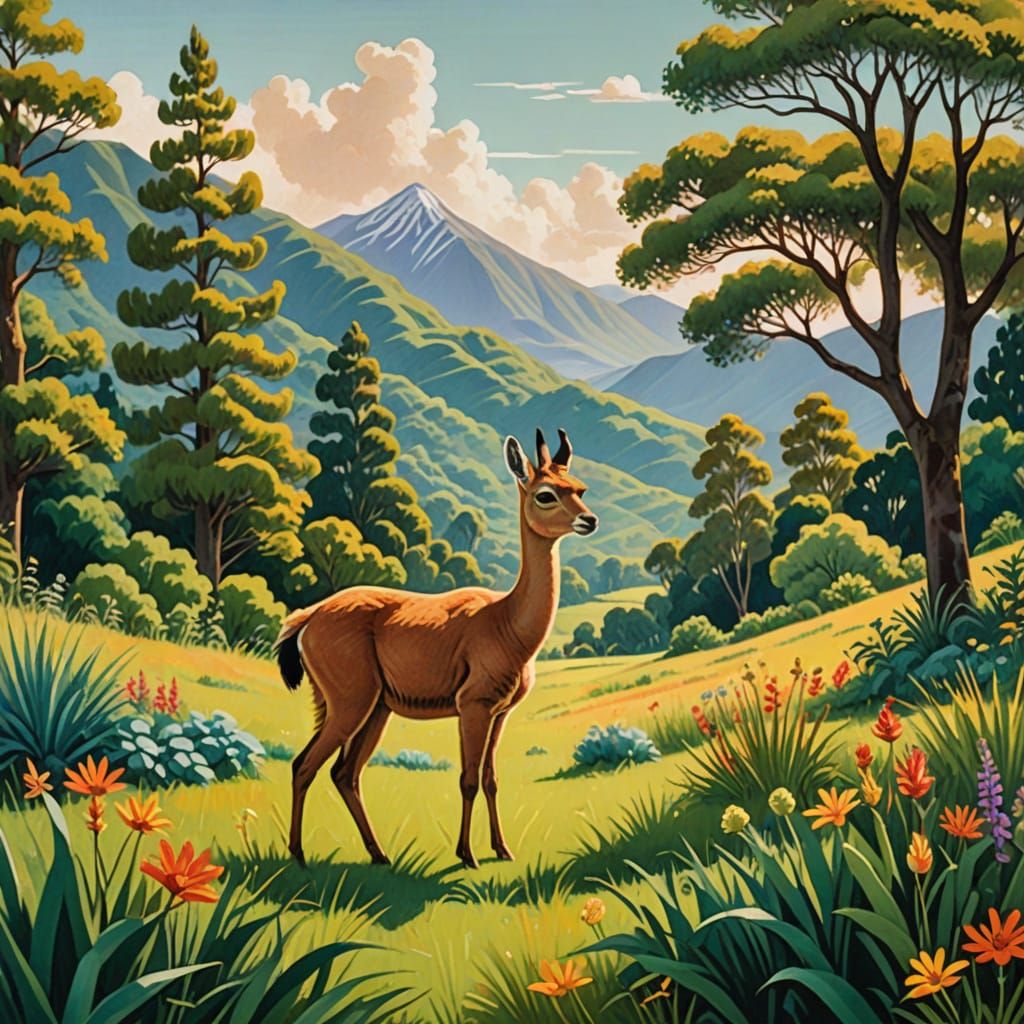 Vicuna in a Whimsical Andean Meadow