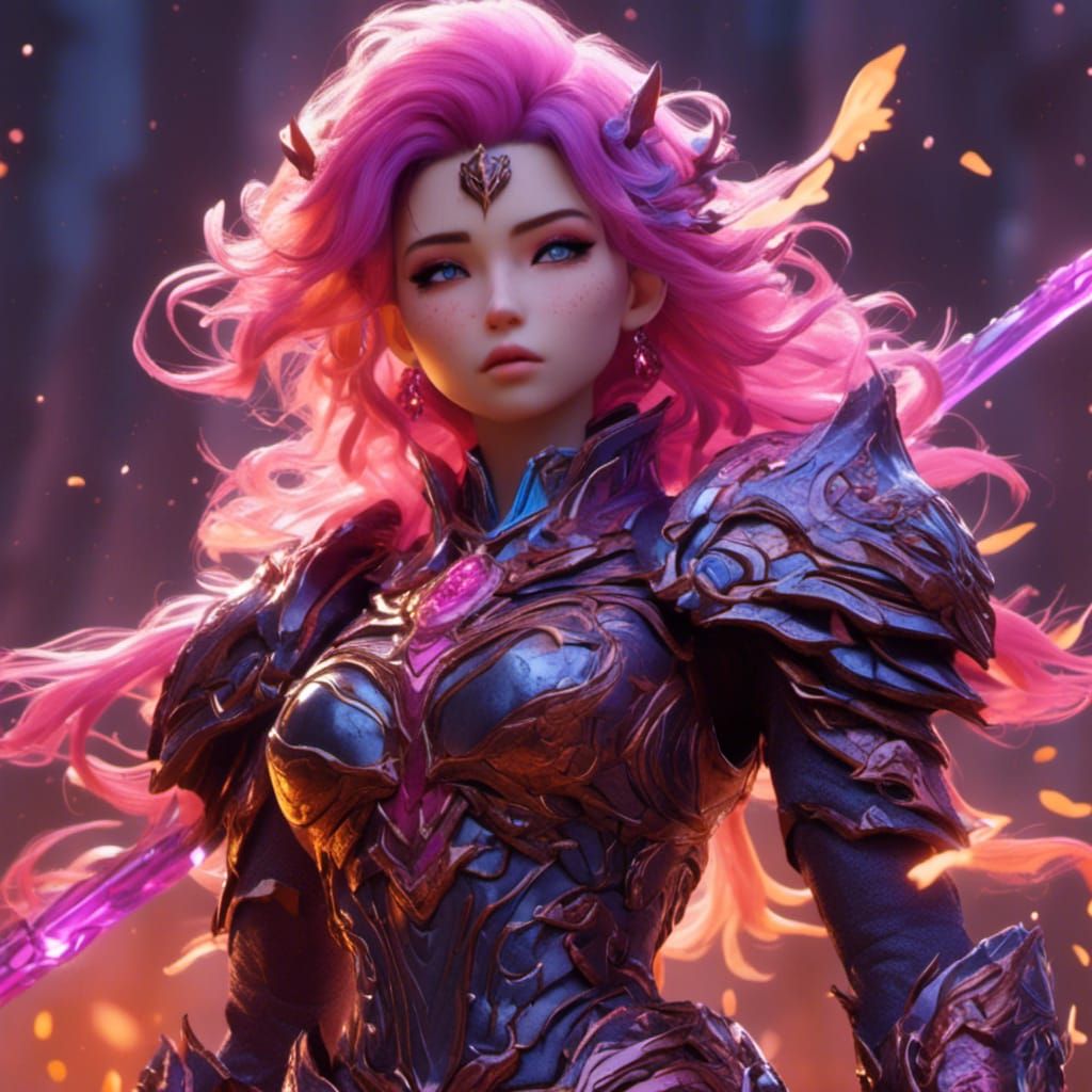 Anime Warrior Girl in Vibrant Fantasy Art Style