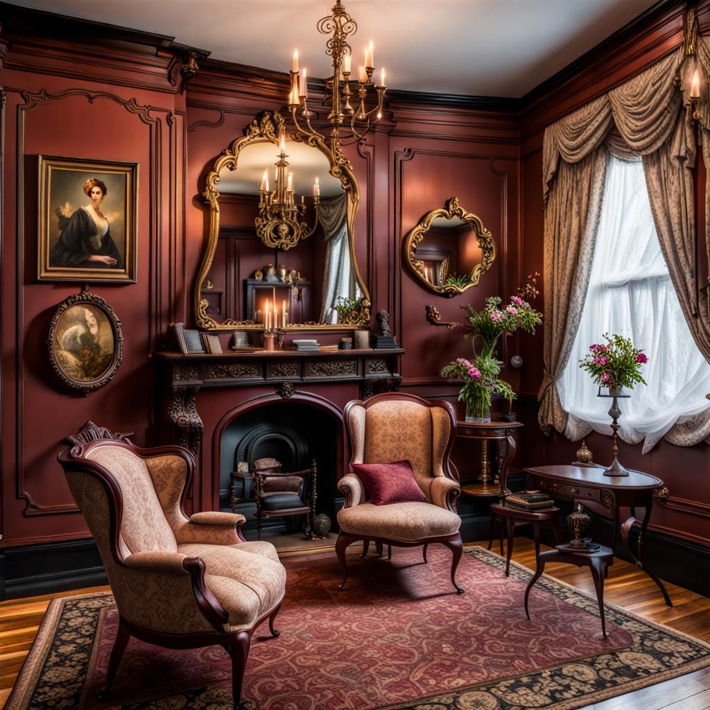 Asymmetrical Victorian Queen  Anne Living Room