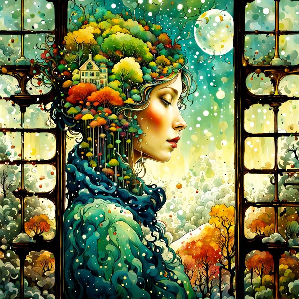 Galaxy Dripping into Seasons: Double Exposure Art