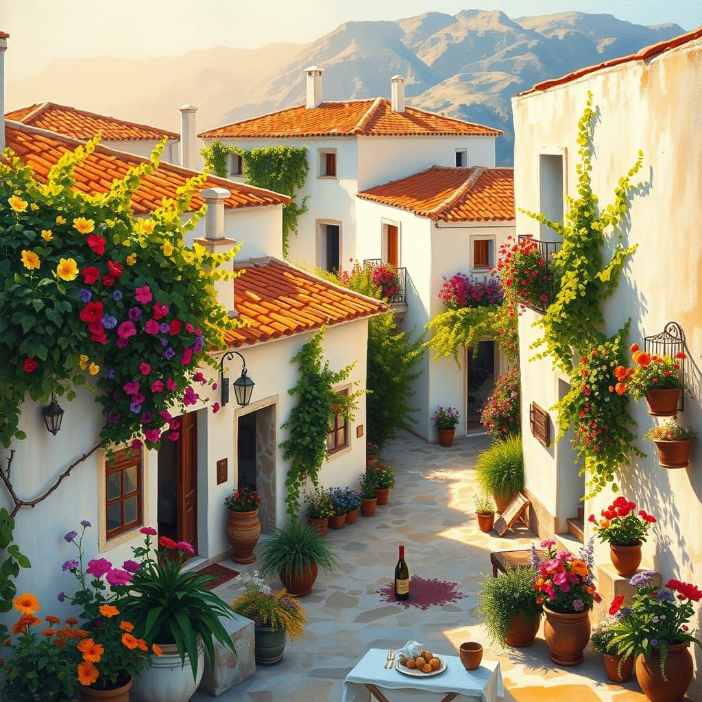 Greek Village Feast in Vibrant Impressionist Style