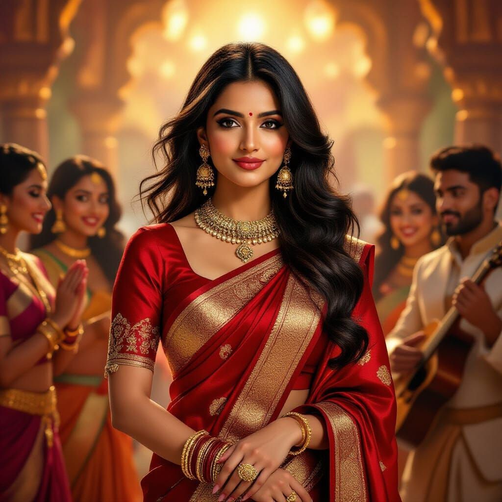 Bollywood Actress in Golden Light, Digital Art