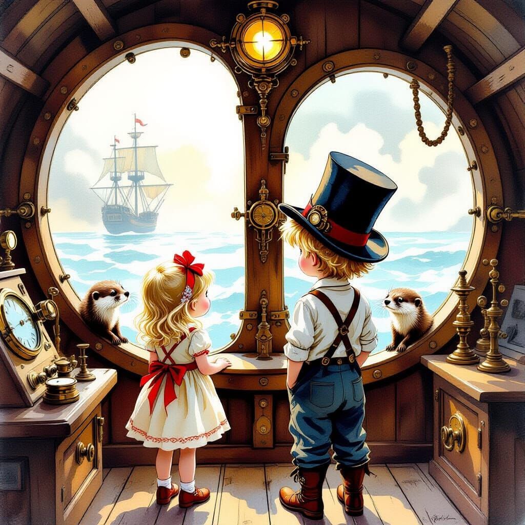 Steampunk Ship Voyage with Children and Otters