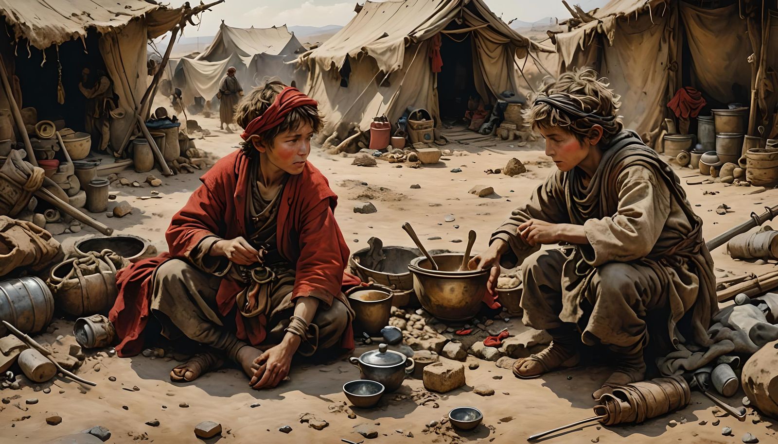 Twin Boys Playing in Ancient Israel, Rackham Style