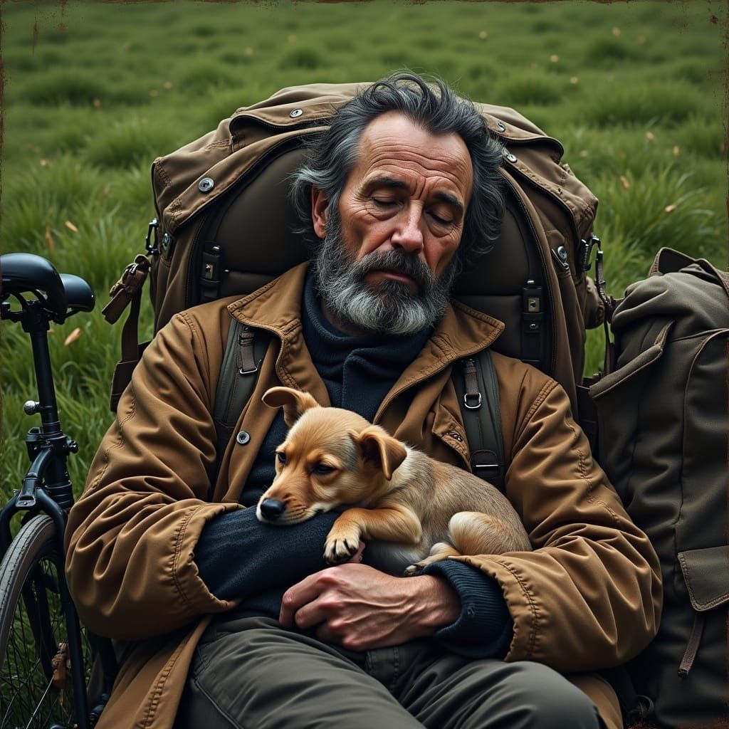 Gritty Portrait of Homeless Man Sleeping in Park