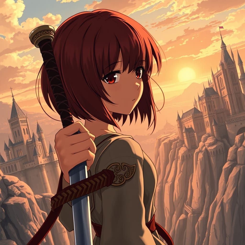 Petite Heroine Stands Tall on Cliffside, Ready for Adventure