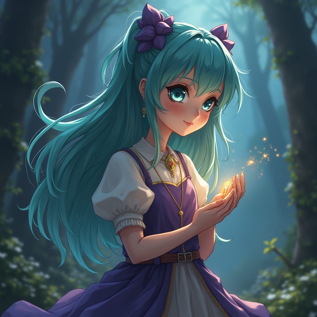 Whimsical Magical Girl in a Forest Glade