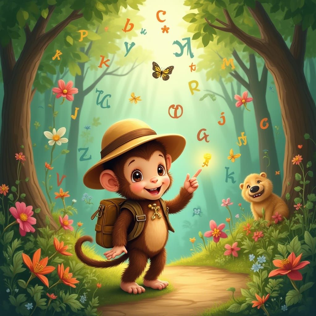 Alphy the Alphabet Explorer in Storybook Style
