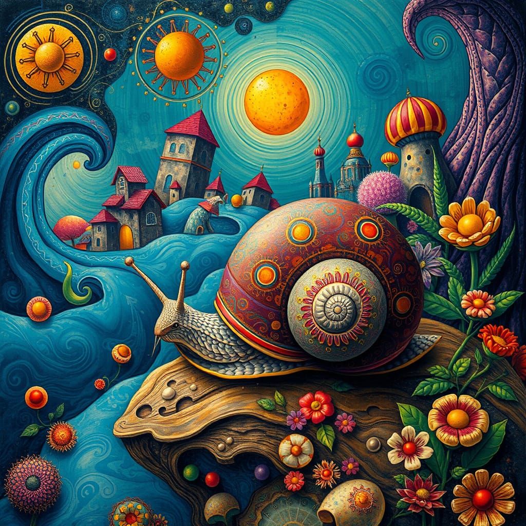 Snail in Hedgehog Paradise: Surrealist Byzantine Dreamscape