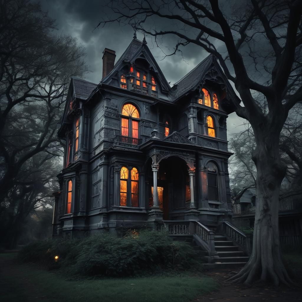 Gothic Haunted House in Dark Fantasy Street Art