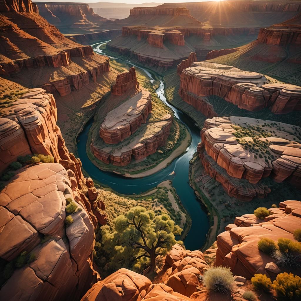 Majestic Canyon Landscape in Golden Hour Light