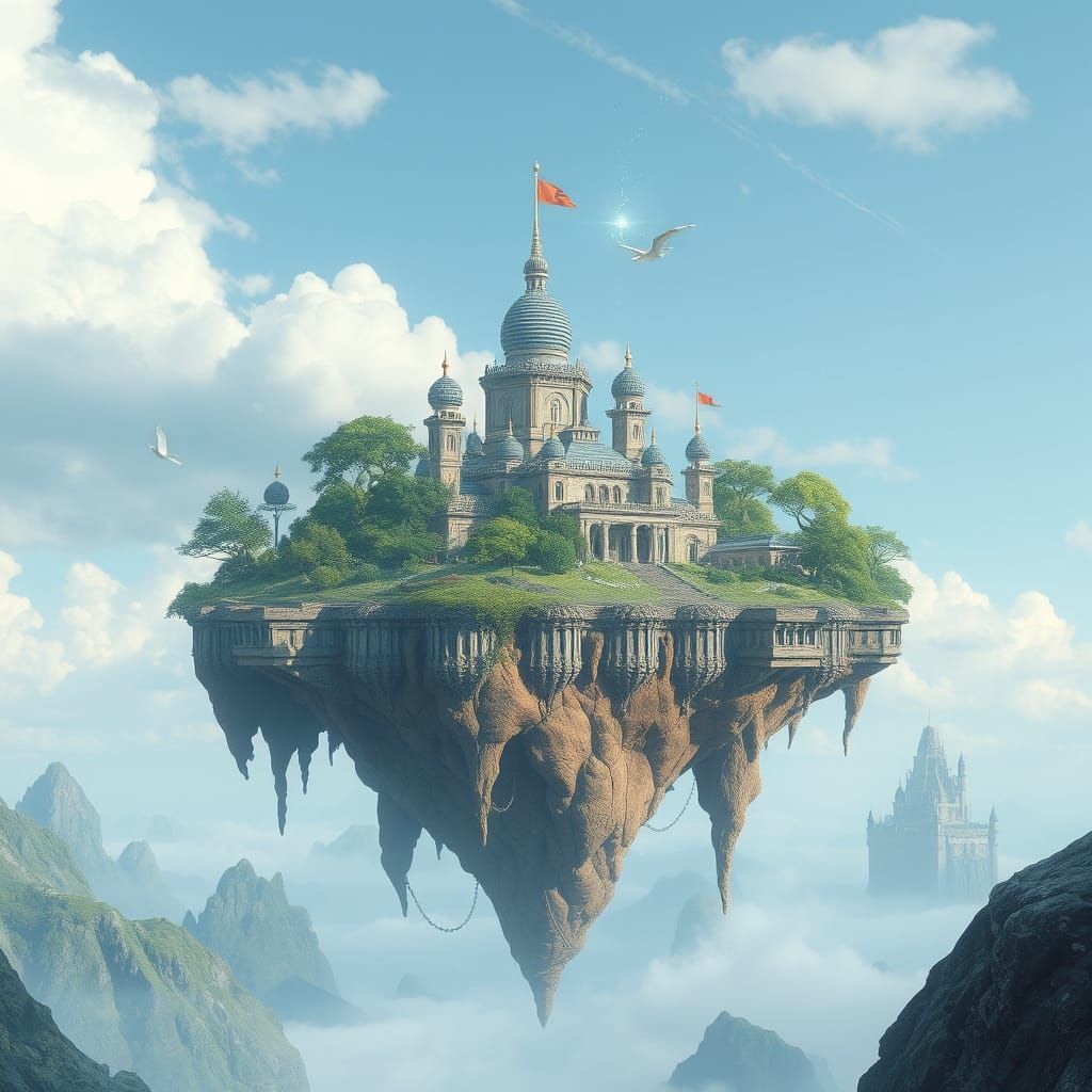 Ancient Magical Floating Island Illustration