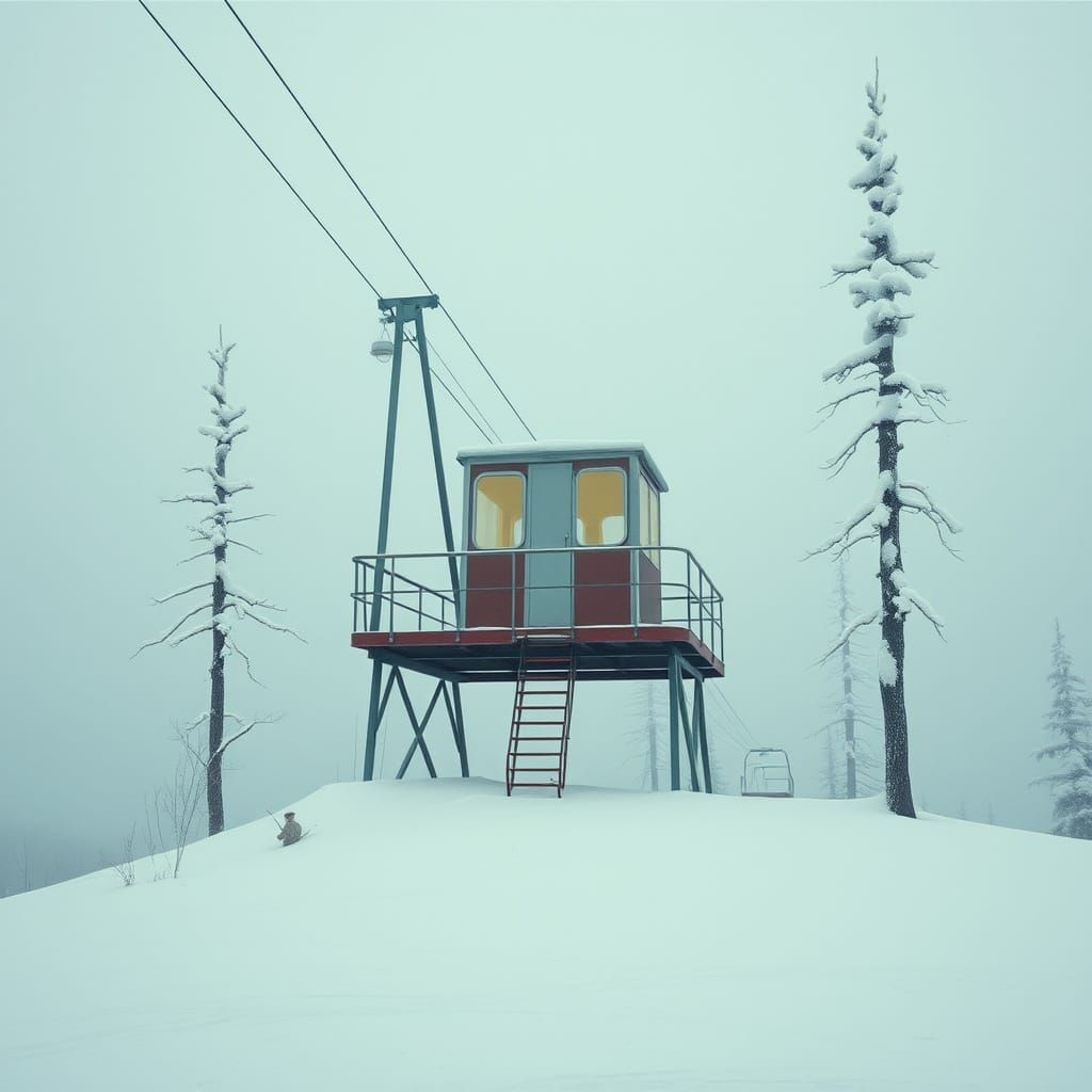 Abandoned Ski Lift in Simon Stålenhag Style