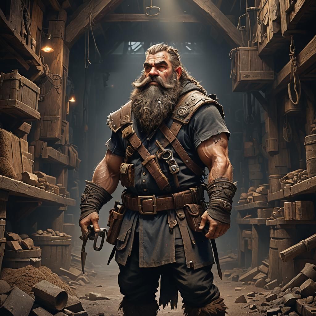 Dwarf Tools Smith in Dark Fantasy Style