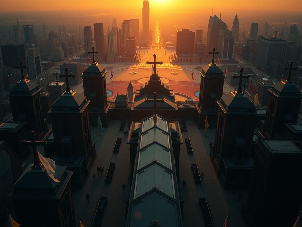 Photorealistic Gothic Cityscape at Dawn in Film Noir Style