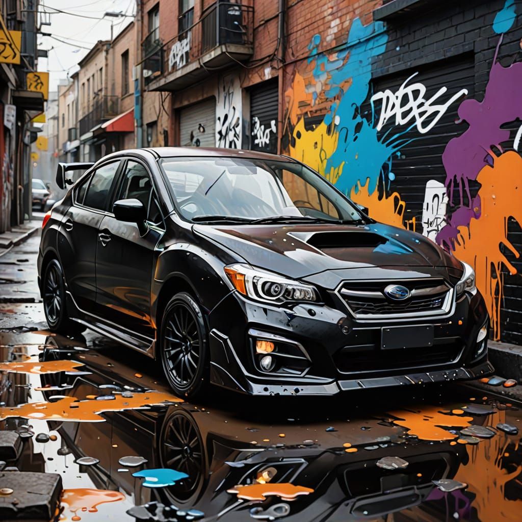 Black Subaru Impreza in Graffiti Art Style