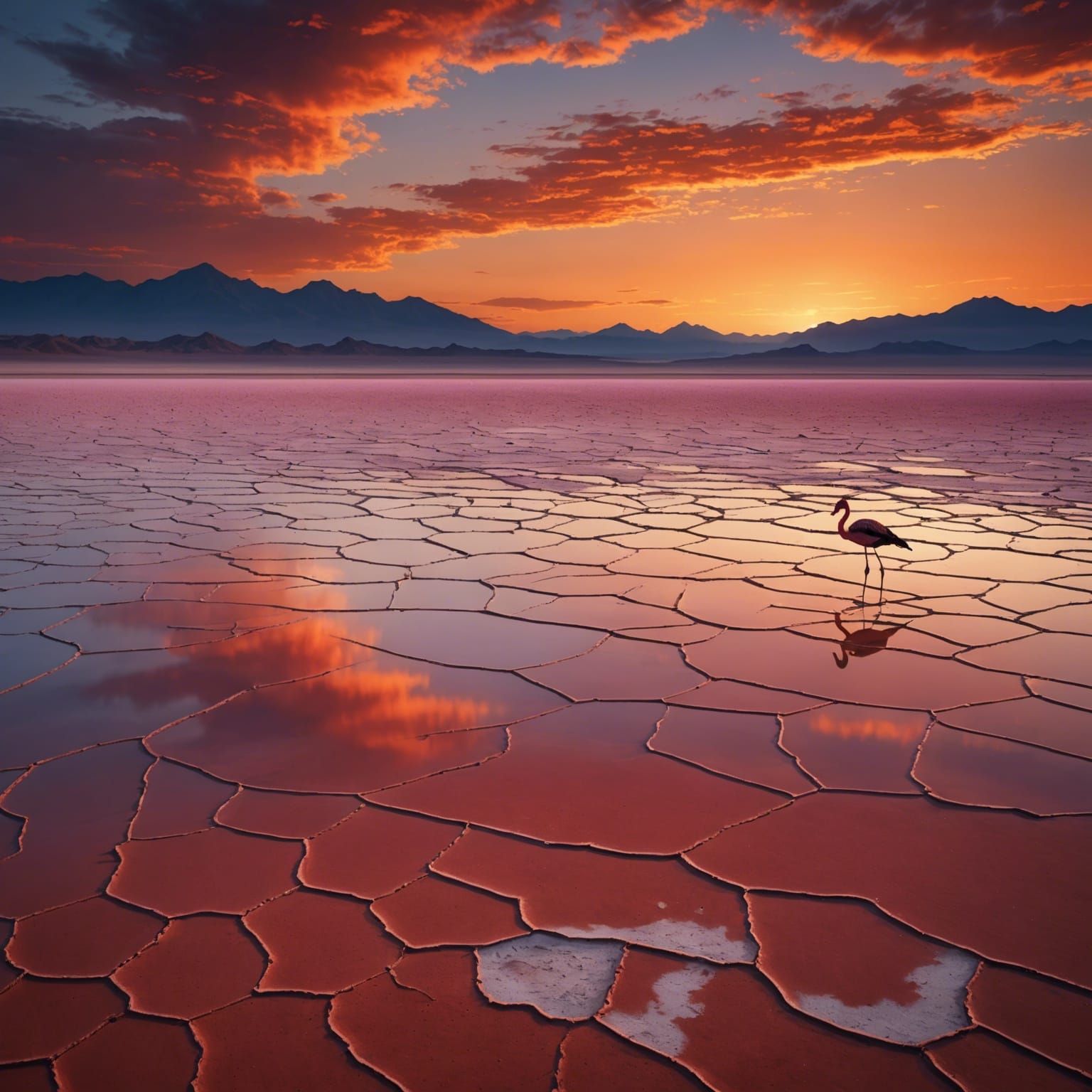 Salt Flat Landscape at Dusk in Detailed Matte Painting