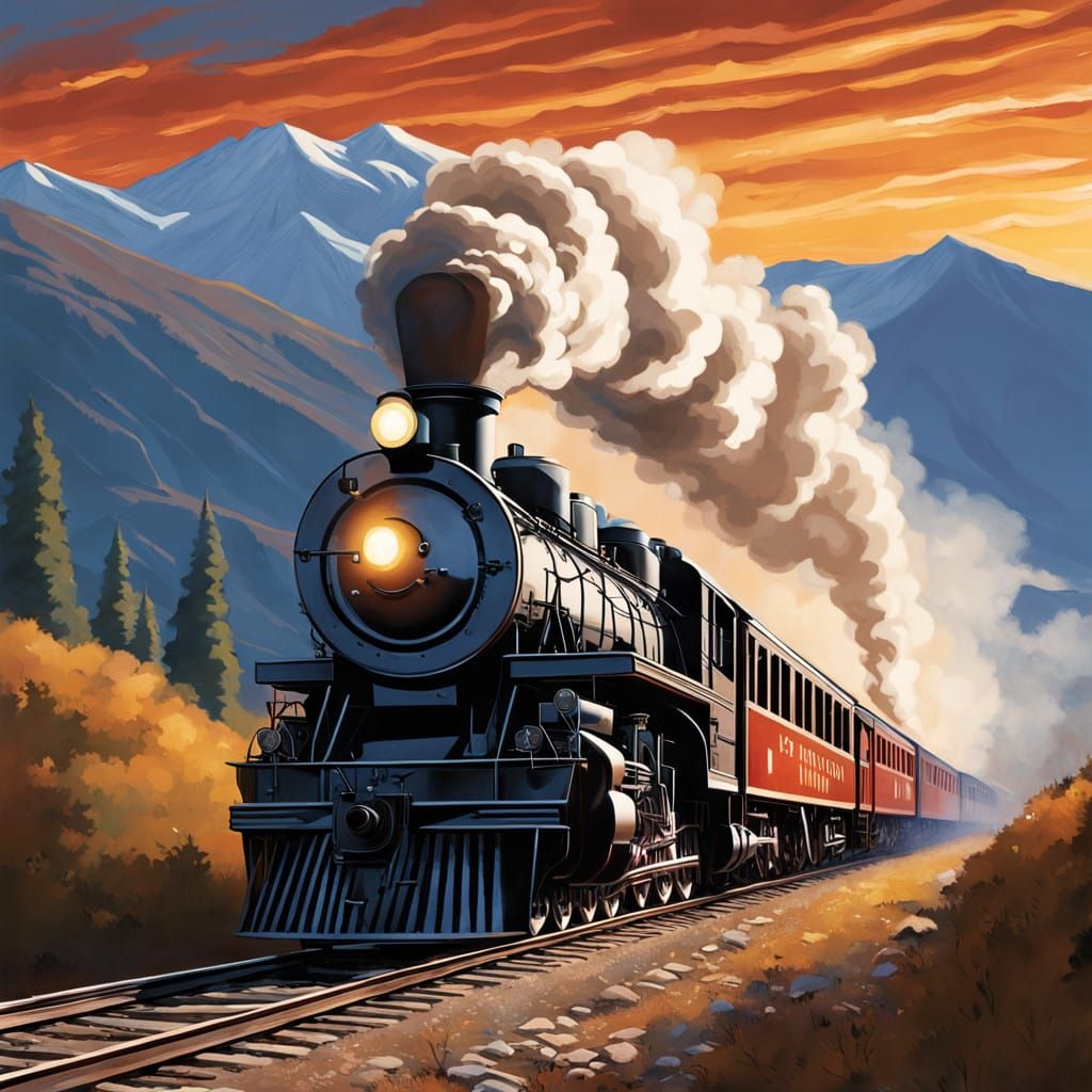 Majestic Vintage Steam Locomotive in Sunset Valley