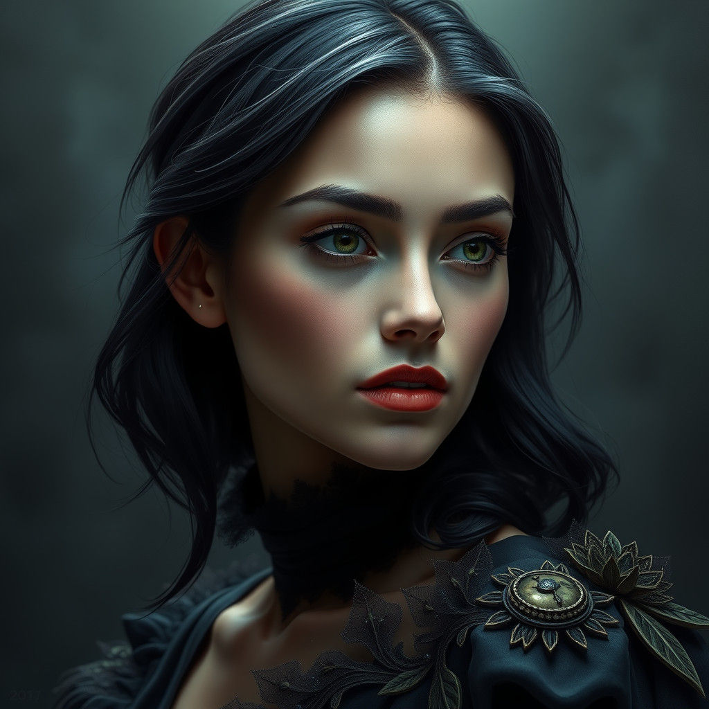 Sensual Dark-Haired Woman in Fantasy Portrait Style