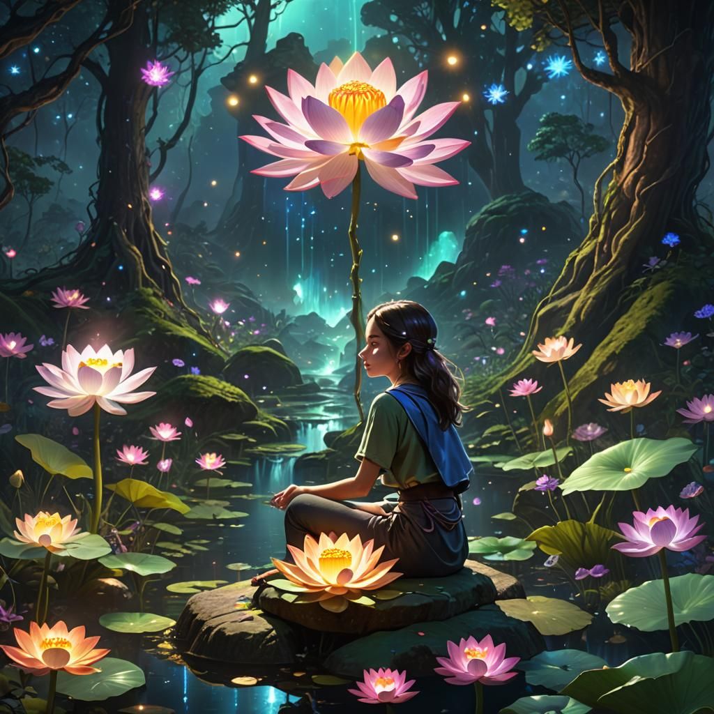 Psytrance Woman Surrounded by Flowers in 3D Animation