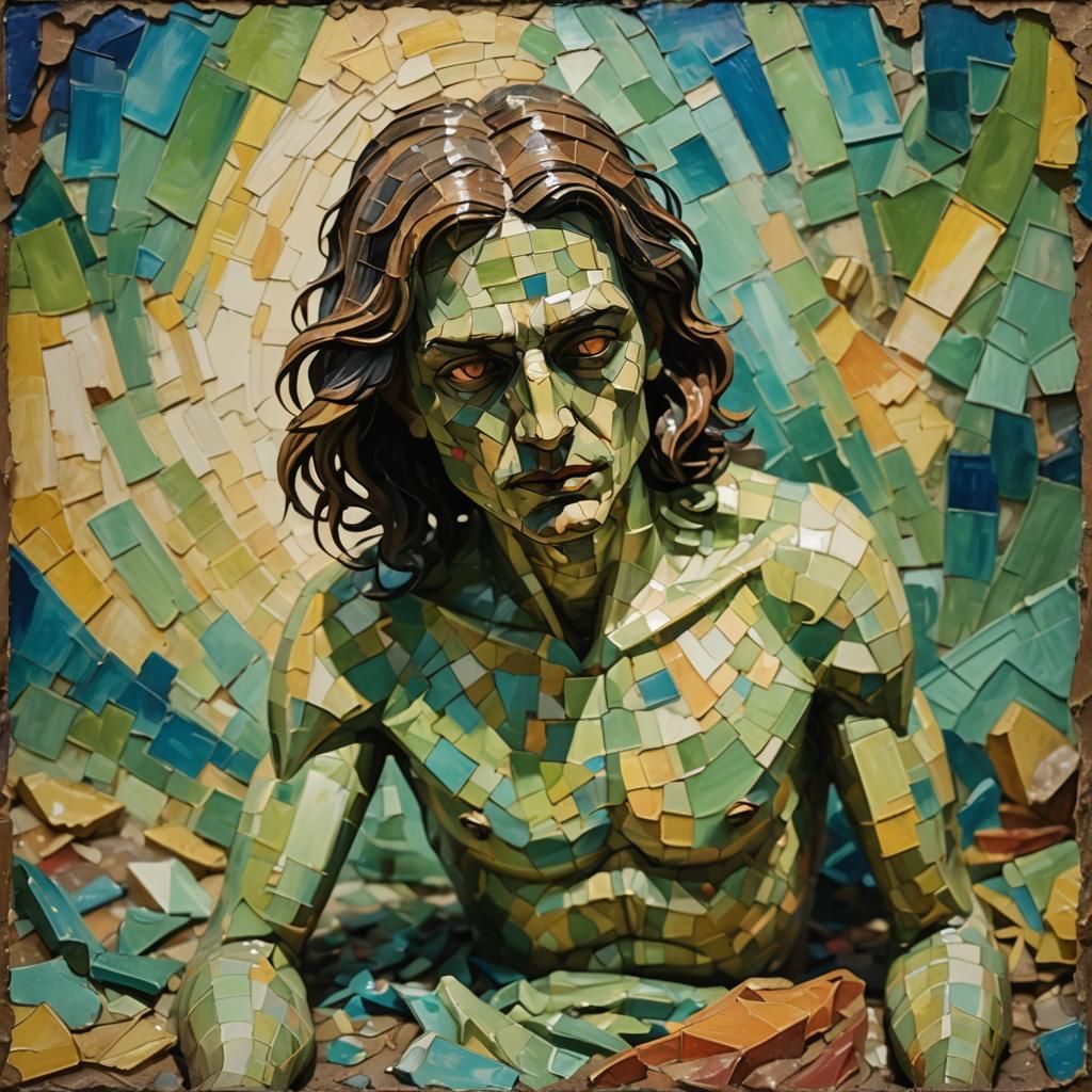 Mosaic depiction of Crawling out of one’s skin