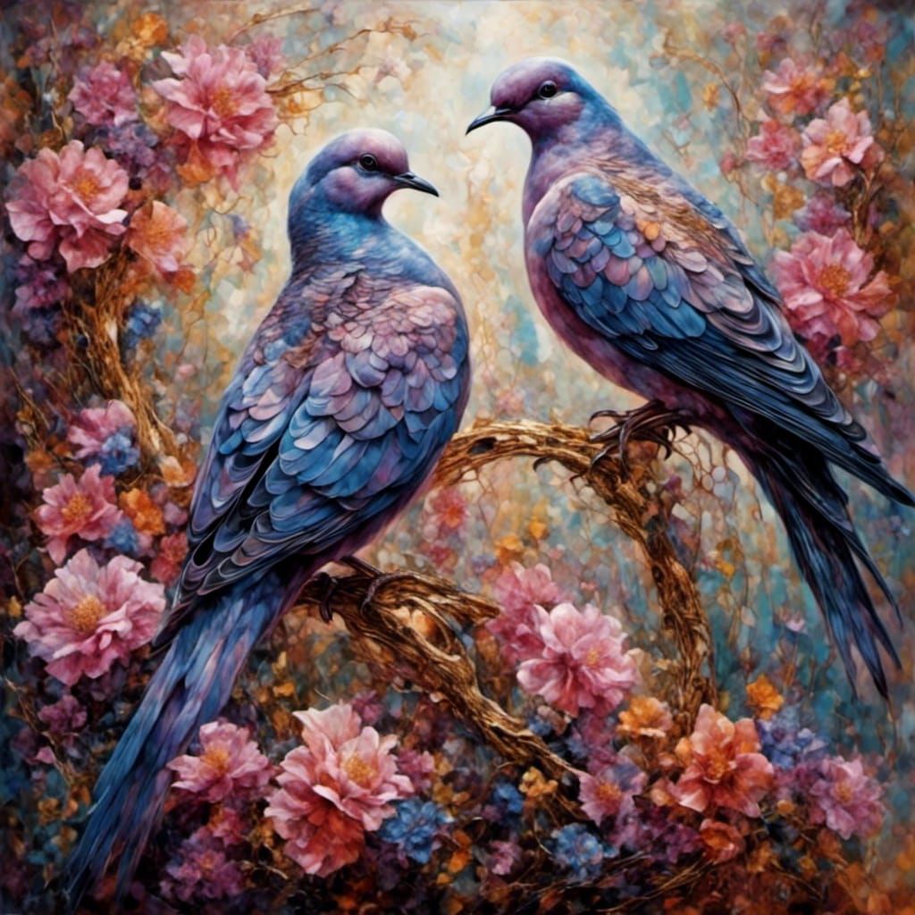 Surreal Mourning Doves in Strange Artistic Style