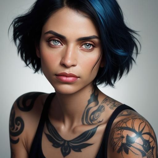 Brazilian Woman Portrait with Black and Blue Hair