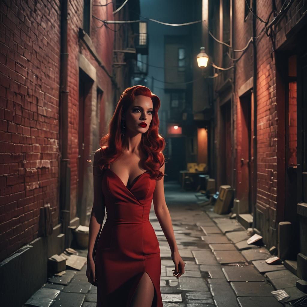 Jessica Rabbit in Smoky Alleyway, Cinematic Film Still