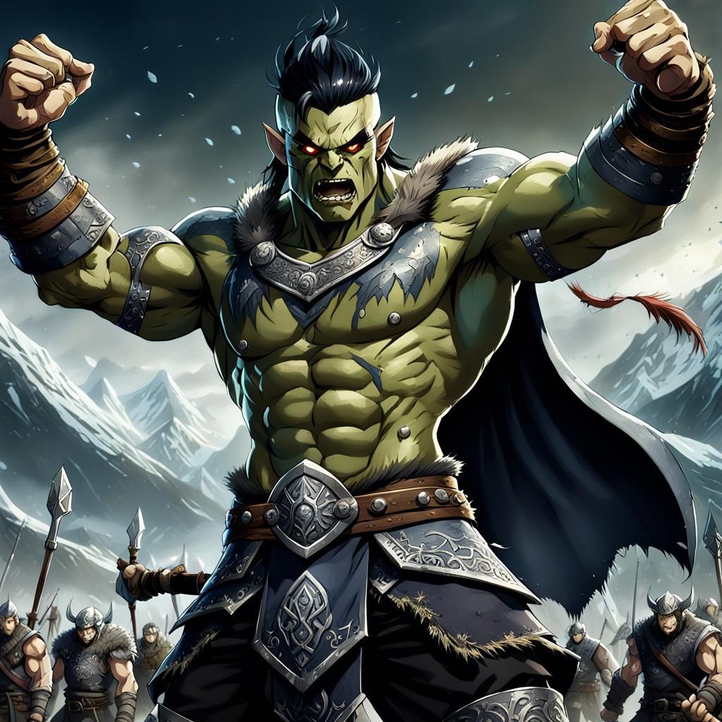 Raging Half-Orc Viking Giant in Anime Style