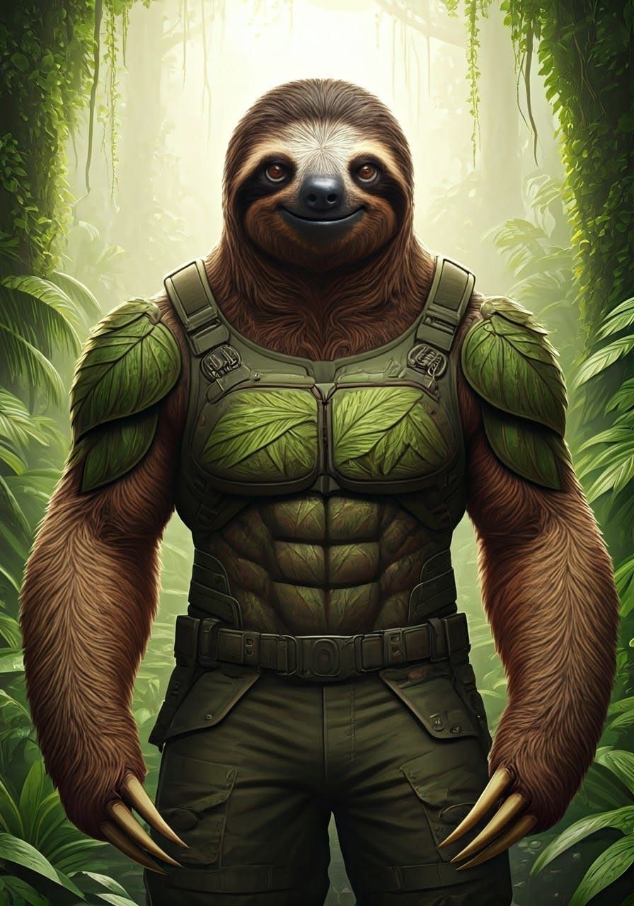 Sloth-Human Hybrid Super Soldier in Fantasy Art Style