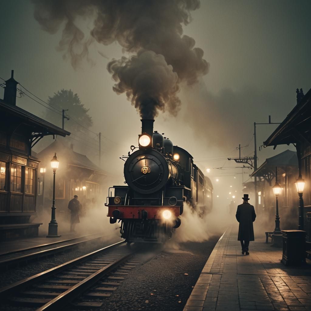 Vintage Steam Train in Swirling Magical Fog
