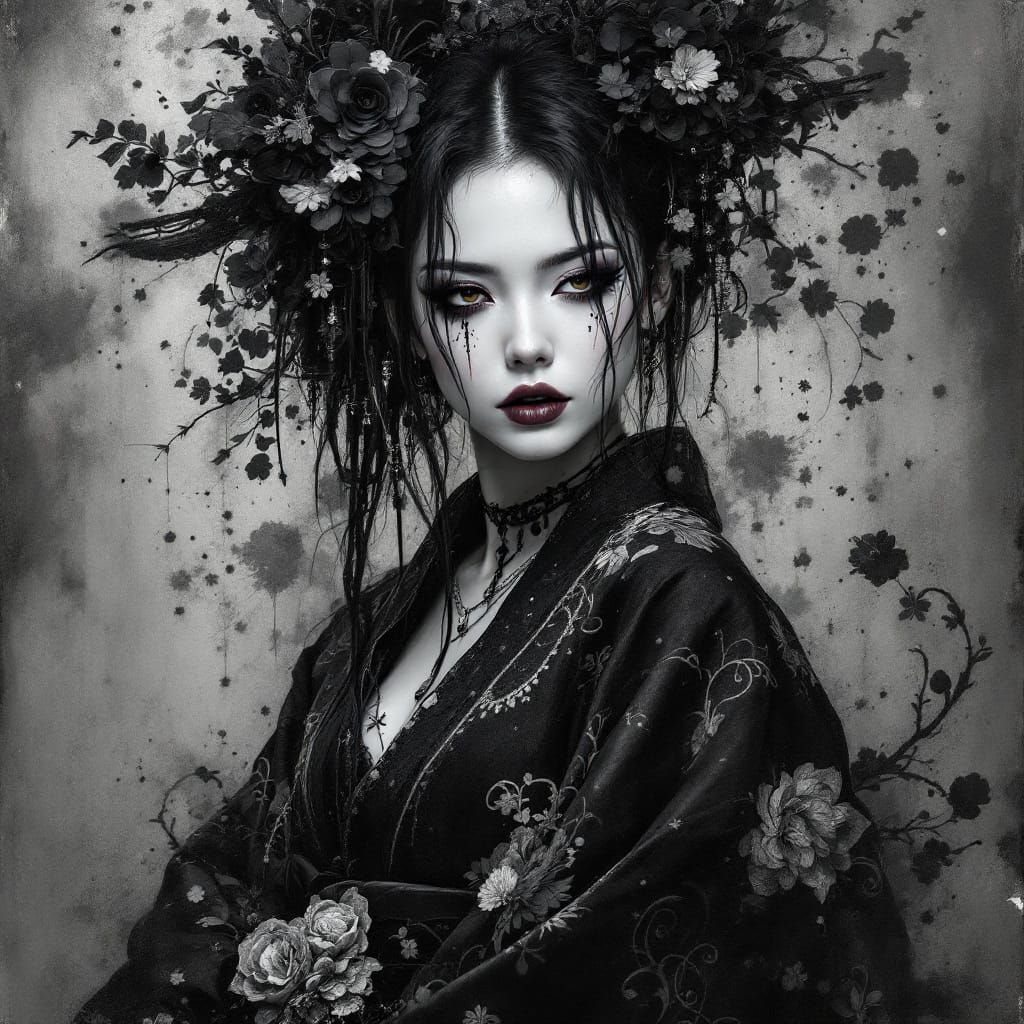 Goth Punk Japanese Woman in Kimono