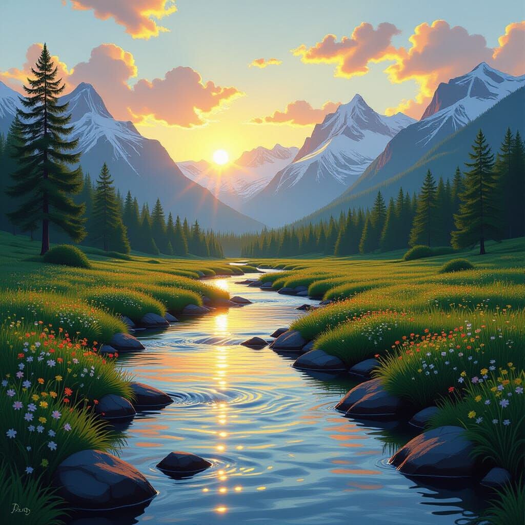 Serene Forest Landscape at Dawn in Matte Painting Style