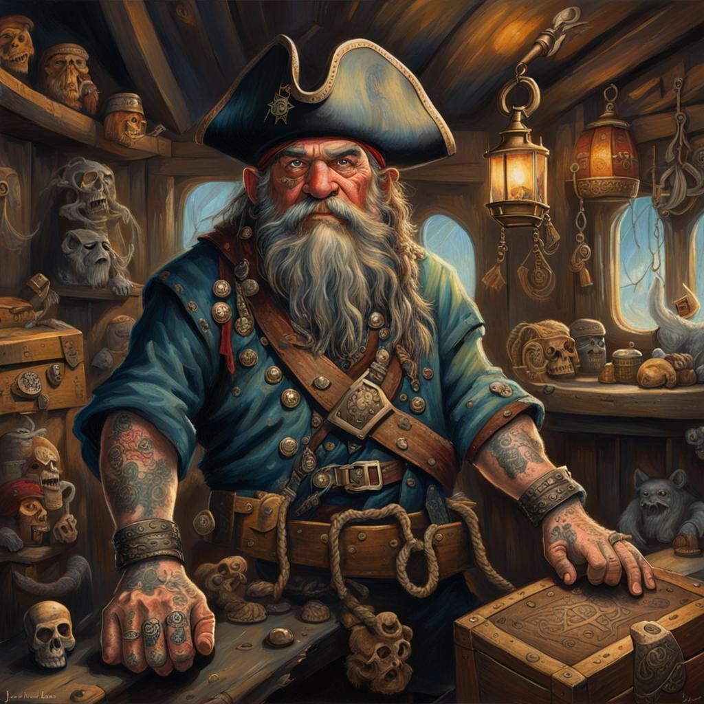Dwarf Pirate Captain in Oil Painting Style