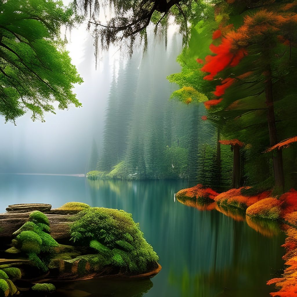 Enchanted Forest Lake: Detailed Matte Painting