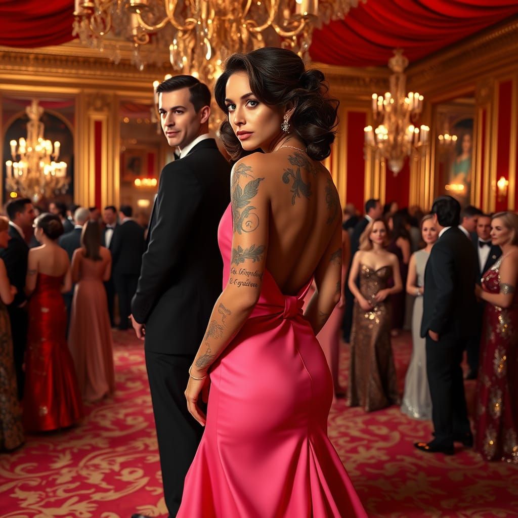 Elegant Couple in Luxurious Ballroom