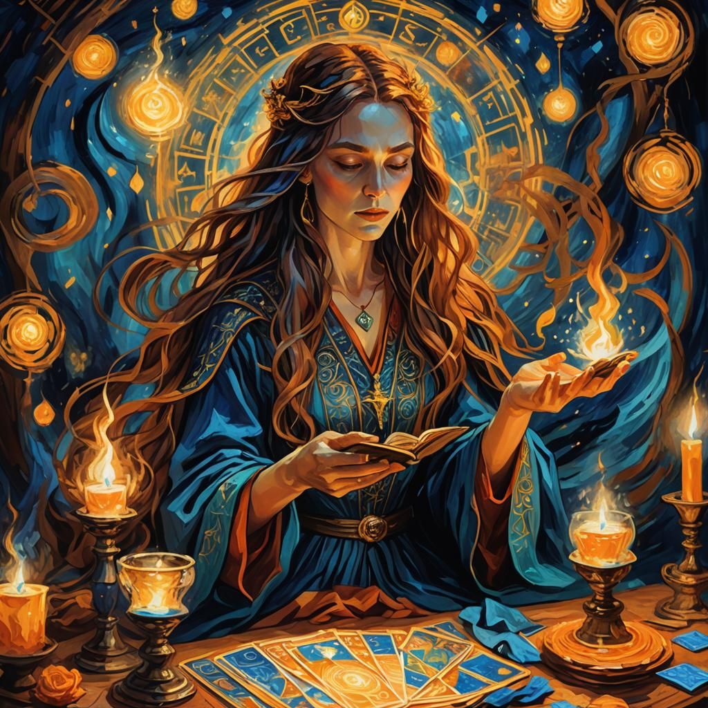 Sorceress Tarot Reading in Van Gogh Style