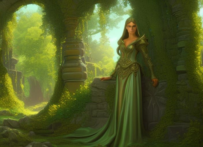 Elf Princess at Wishing Well: Oil Painting