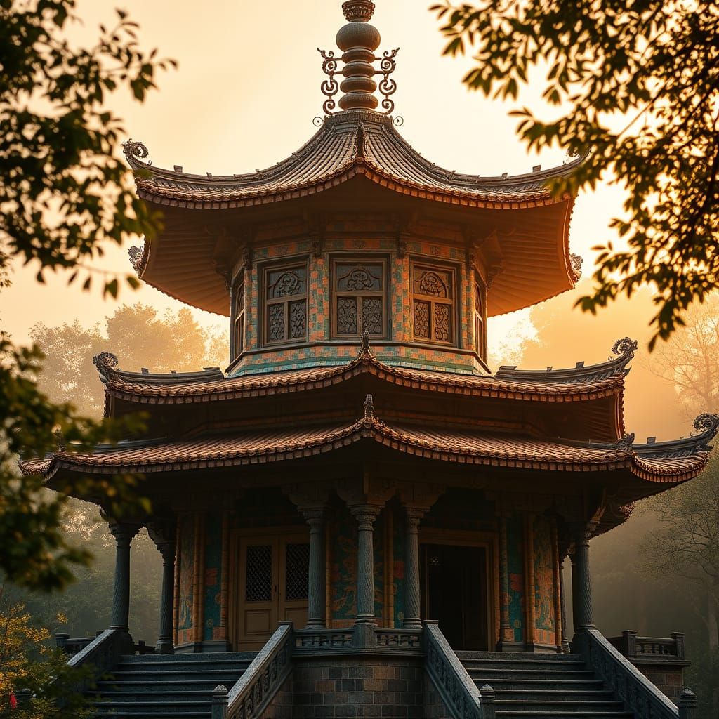 Ornate Pagoda Constructed from Polished Stones