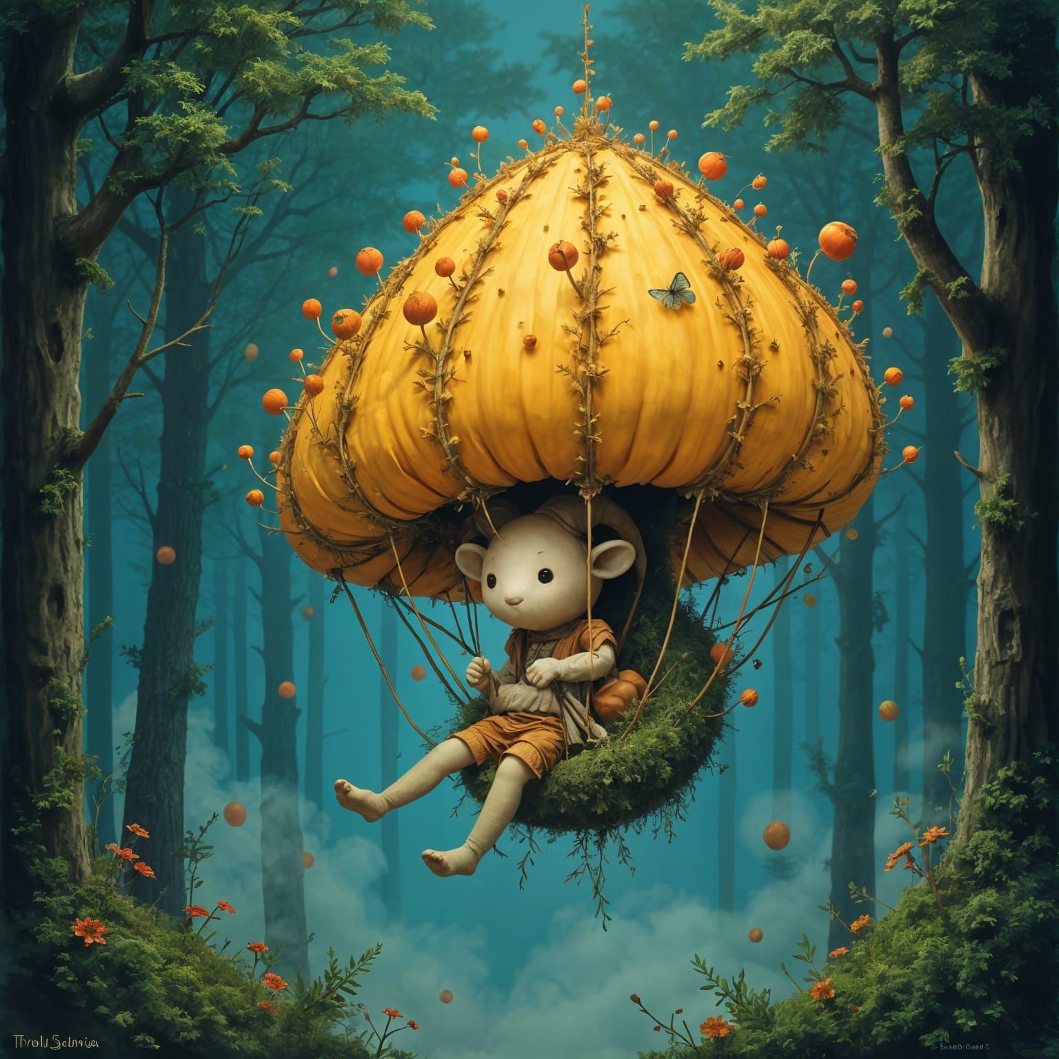 Creature Flies in Hot Air Balloon at Dawn