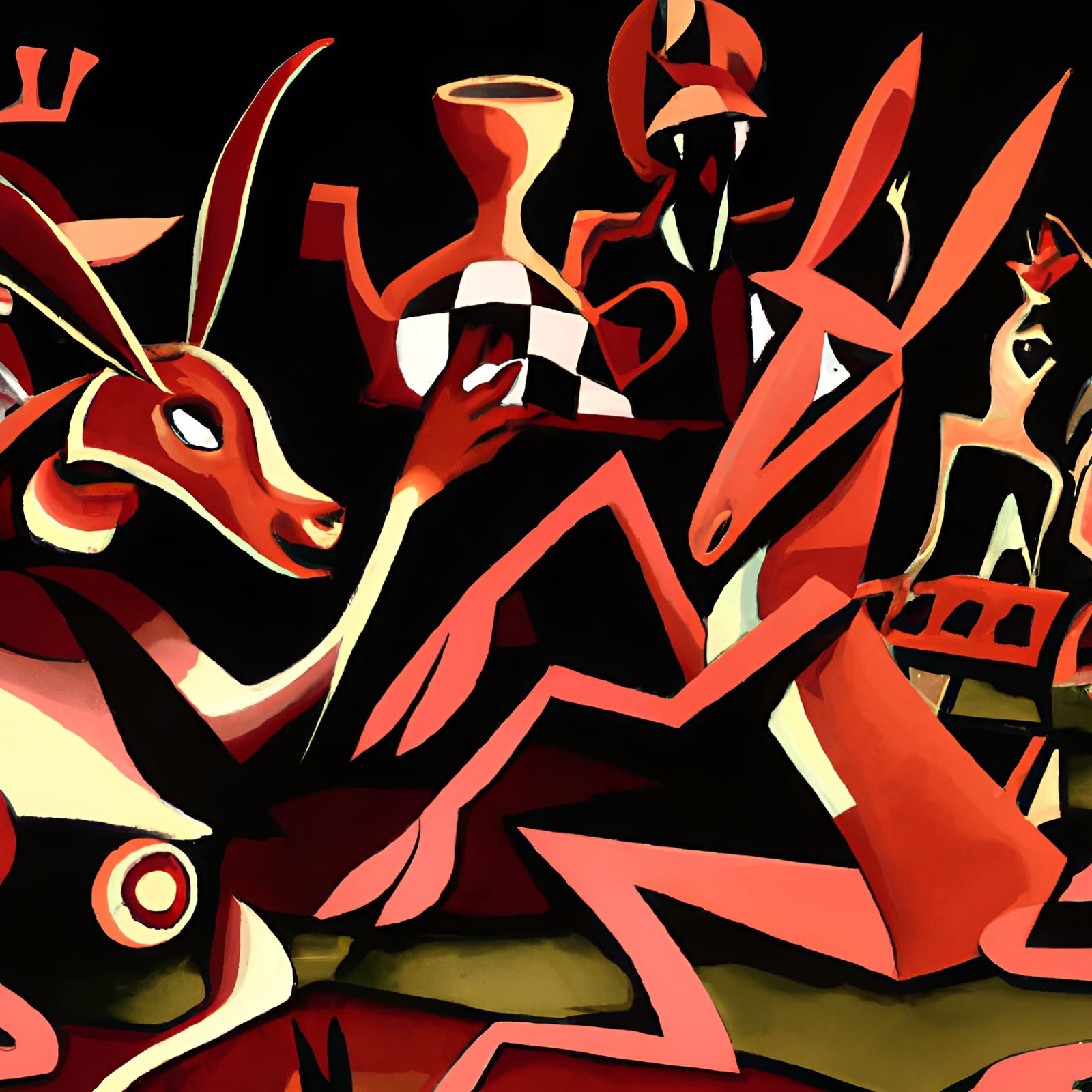 Disturbing Jackalope in Dark Forest, Cubist Style