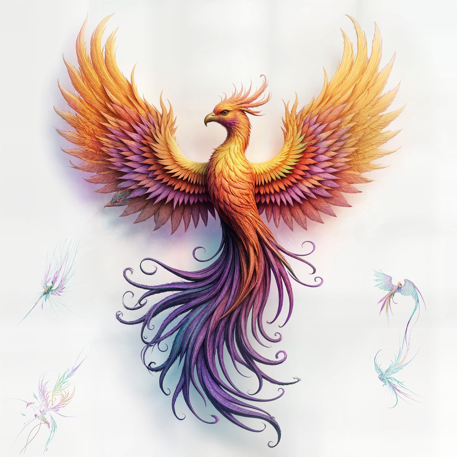 Vibrant Phoenix Tattoo in Fantasy Futurism Aesthetic