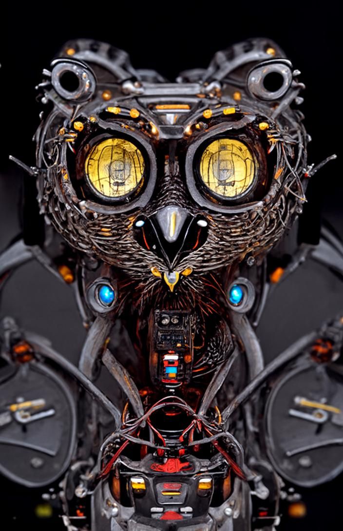 Biomechanical Owl Cyborg Connected to Quantum Computer