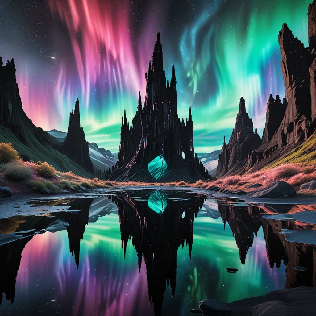 Optical Surrealism: Paladin and Lich in Aurora Sky