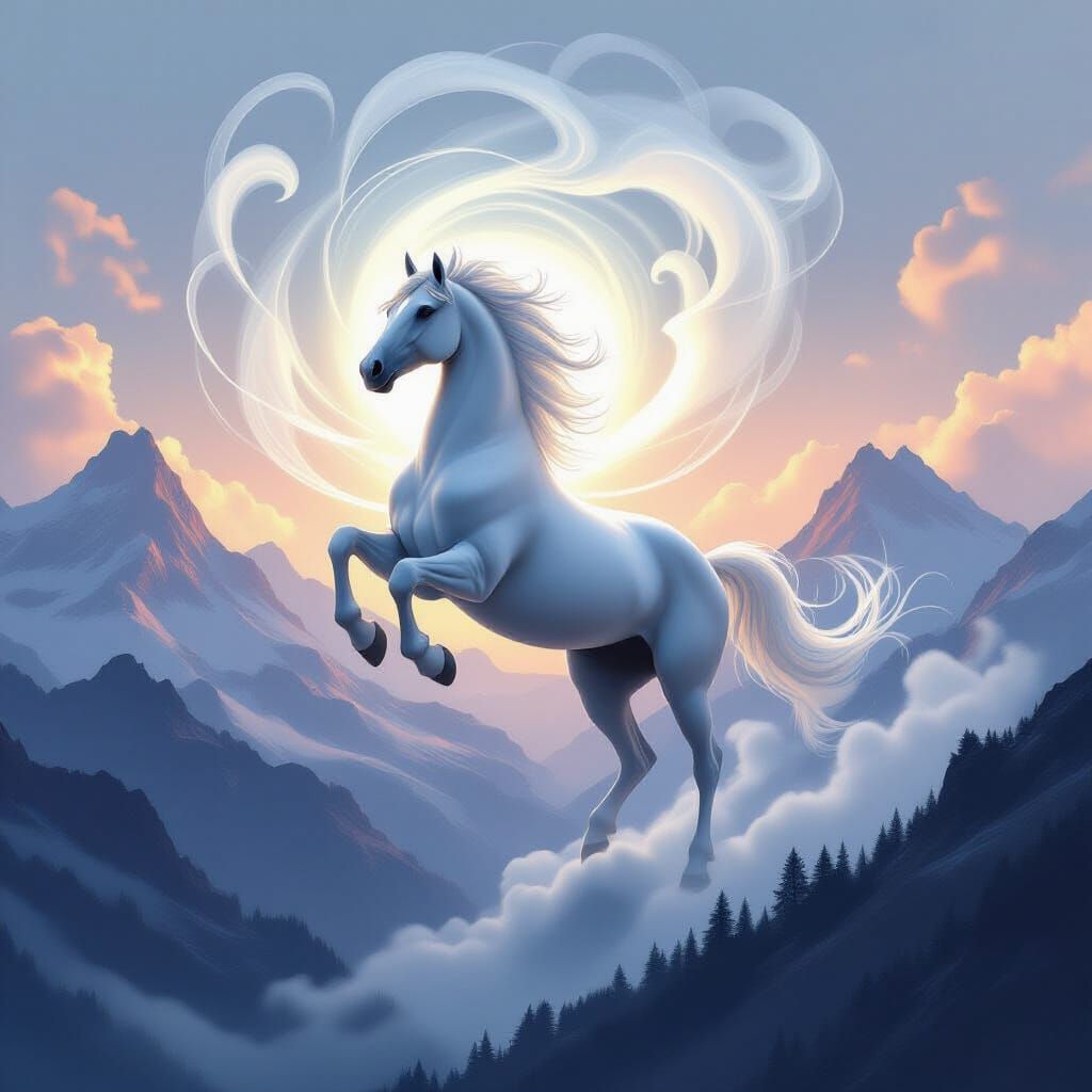 Mountain Range Smoke Forms Horse and Hearts at Dawn